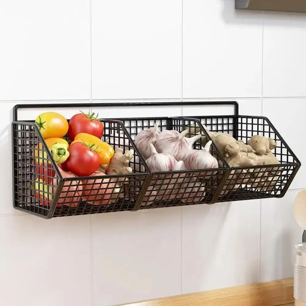 Onion Gginger Garlic Kitchen Shelf Wall Hanging Condiments Spice Vegetable Fruit Storage Rack Wall Drain Basket Punch-Free