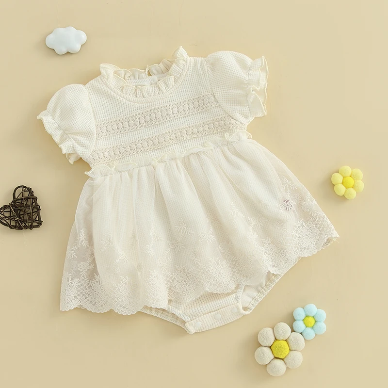 الوليد فتاة حللا الطفل رومبير فساتين الطفل 1 سنة عيد ميلاد التعميد الدانتيل الفتيات تول فستان أطفال الرضع ملابس الحفلات