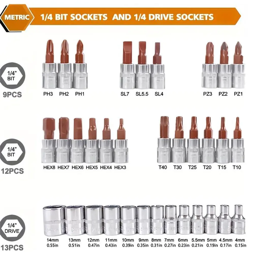 Podofo 216 قطعة أداة ميكانيكي مجموعة 1/4 "3/8" 1/2 "مفتاح بانة مجموعات إصلاح السيارات المفك اسئلة وجع الصلب سيارة أداة #5