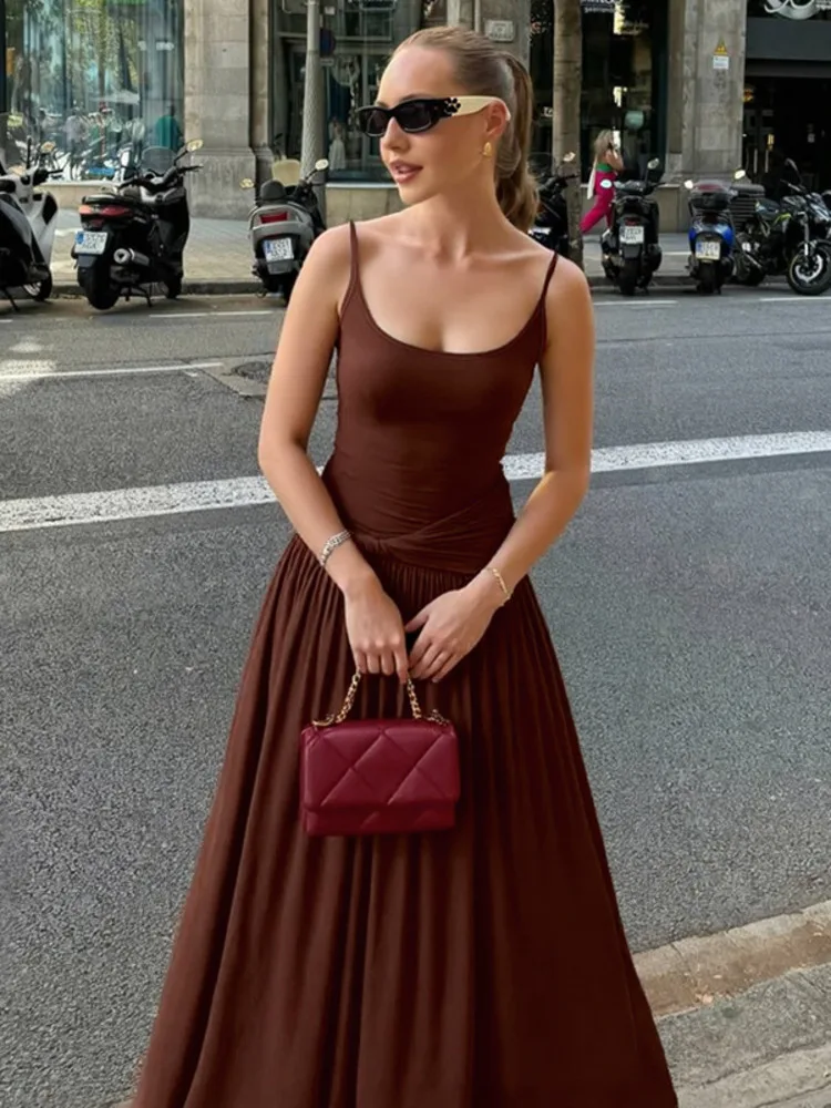 القطب الشمالي مثير السباغيتي حزام عارية الذراعين فستان نحيل المرأة 2025 صيف جديد خارج فستان باكتاف مفتوحة فستان طويل أنيق Bodycon Vestidos