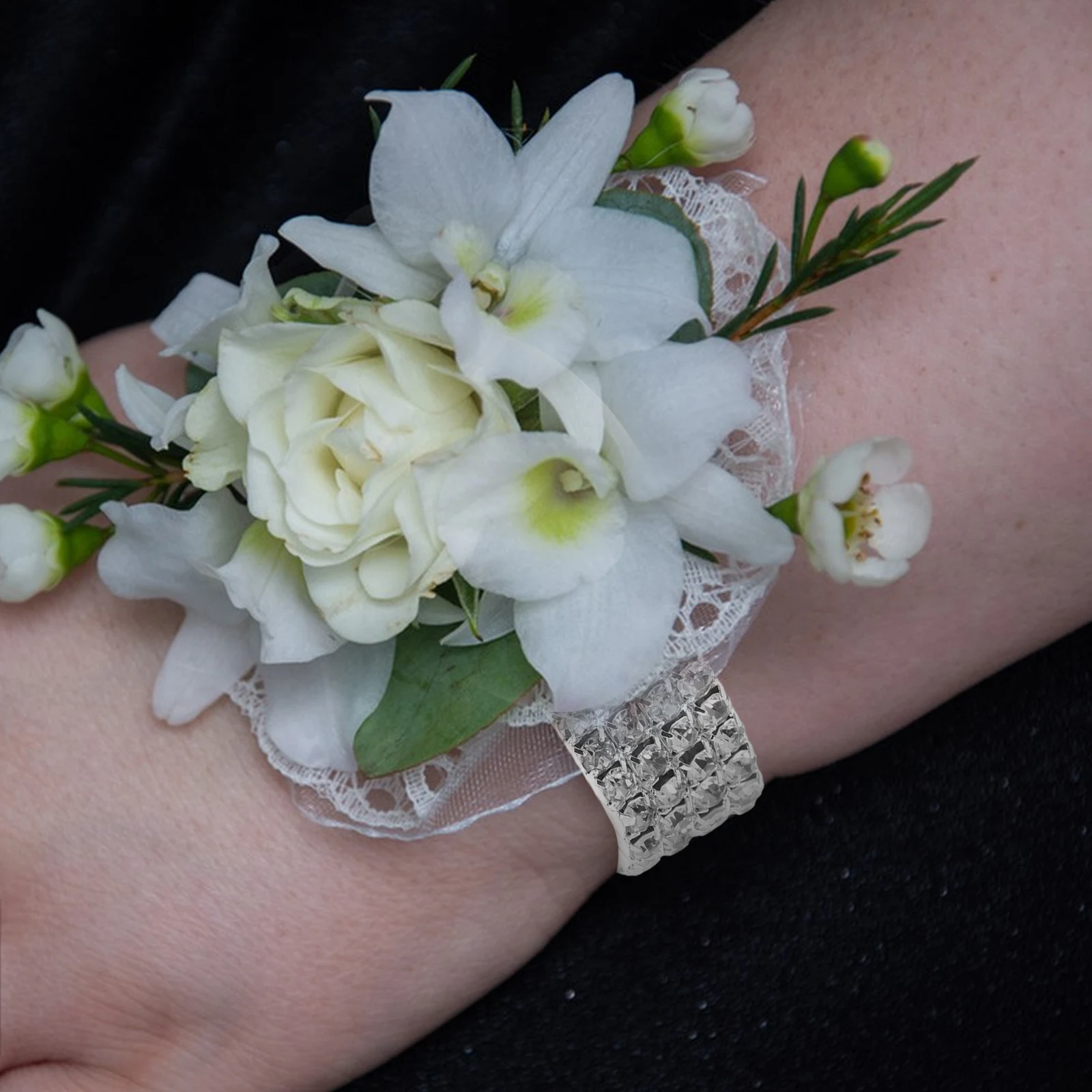 

4pcs Rhinestone Elastic Bracelet Wedding Prom Bridal Shower Corsage Wristlet Slap Bracelets DIY Flower Lightweight Compact