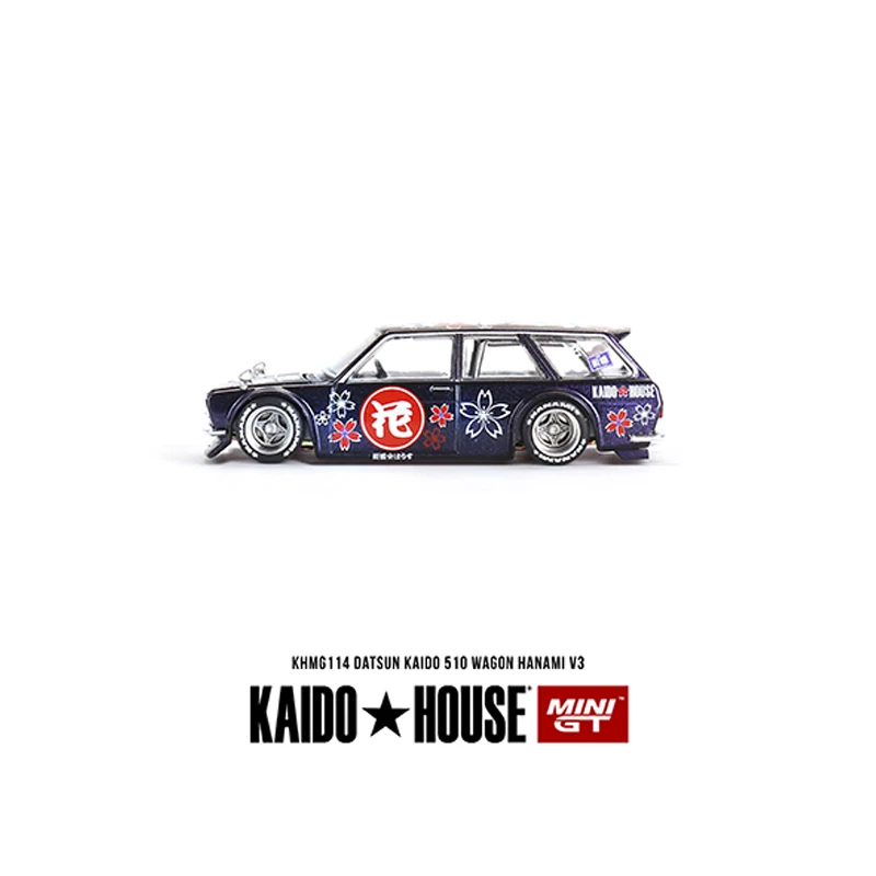 

MINIGT+KAIDO 1:64 Toy Alloy Model Car Datsun KAIDO 510 Wagon Hanami V3 Die-Cast Open Hood Vehicle KHMG114