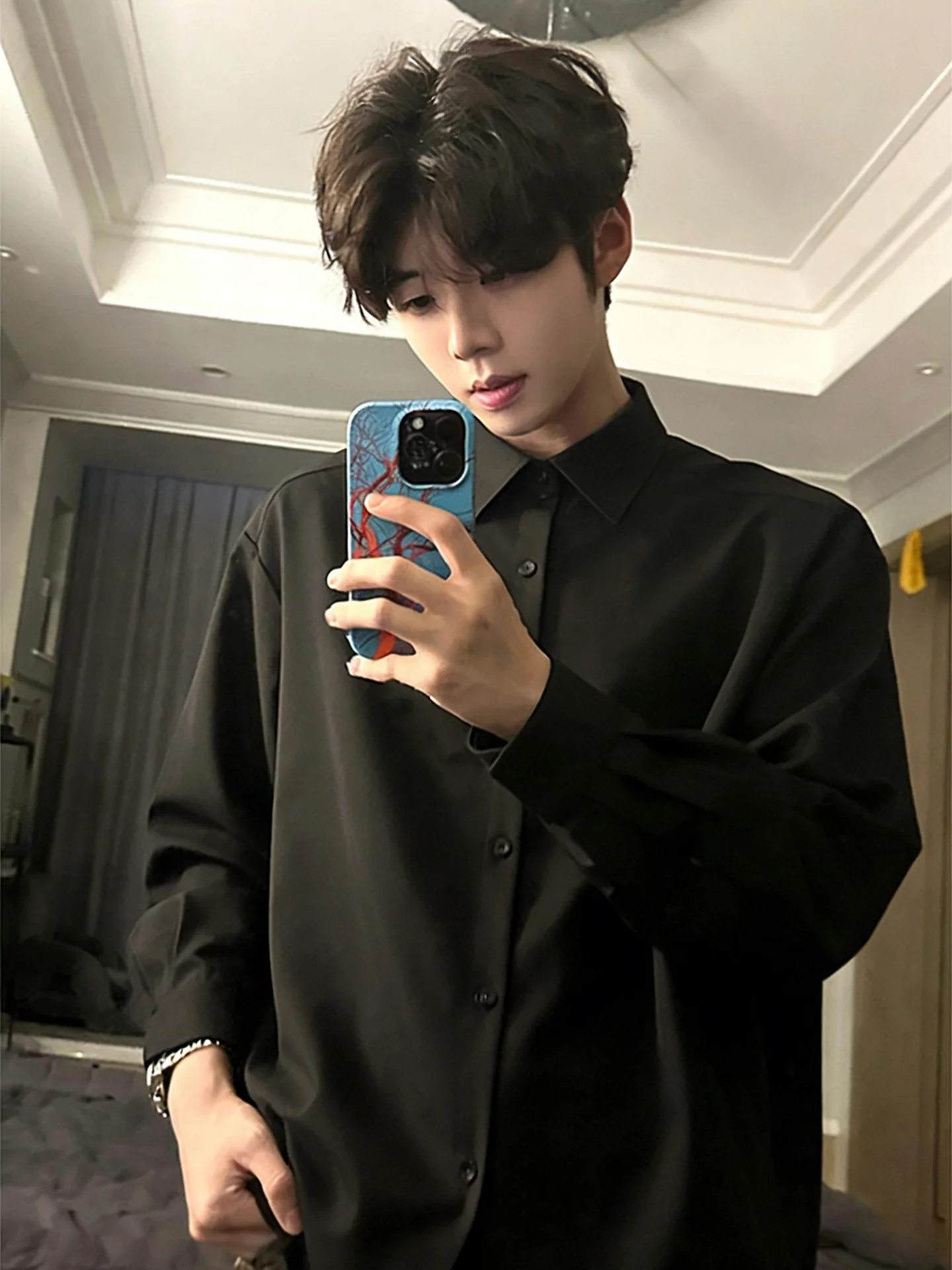 

Cleanfit Fce Lined Men's irt Long Sve Suit Inner Wear Bla Casual Faionable Winter American Sle Inner irt Jaet