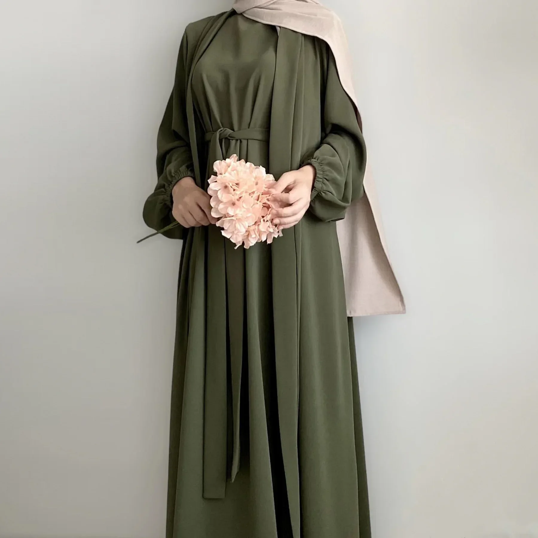 Ramadan 2 Piece Abaya Set Kimono with Matching Inner Dress Muslim Abayas for Women Dubai Turkey Modest Islam Hijab Outfit Kaftan