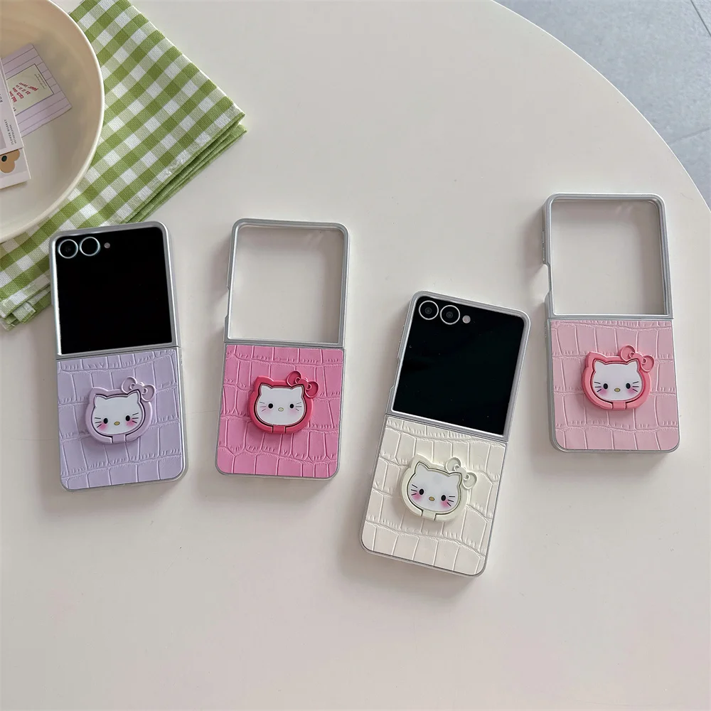 

Korean Plaid HelloKitty With Stand Phone case for Samsung Galaxy Z Flip6 7 Flip7 6 5 FE Flip5 6 Cover Ins Cute Protecting Cases