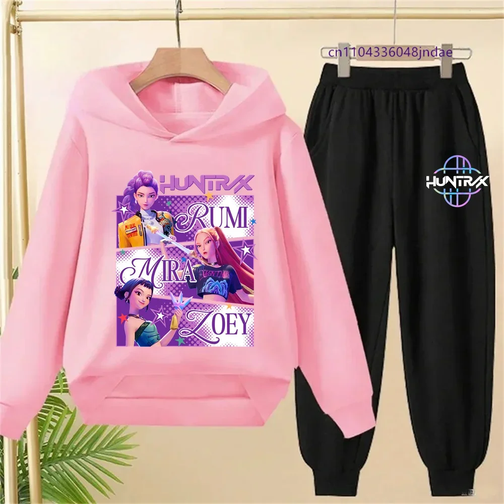 

New Autumn/winter KPop Ghost Hunter Hooded Shirt and Pants Set for Children (ages 3-14), Fashionable Cotton Hoodie Shirt.
