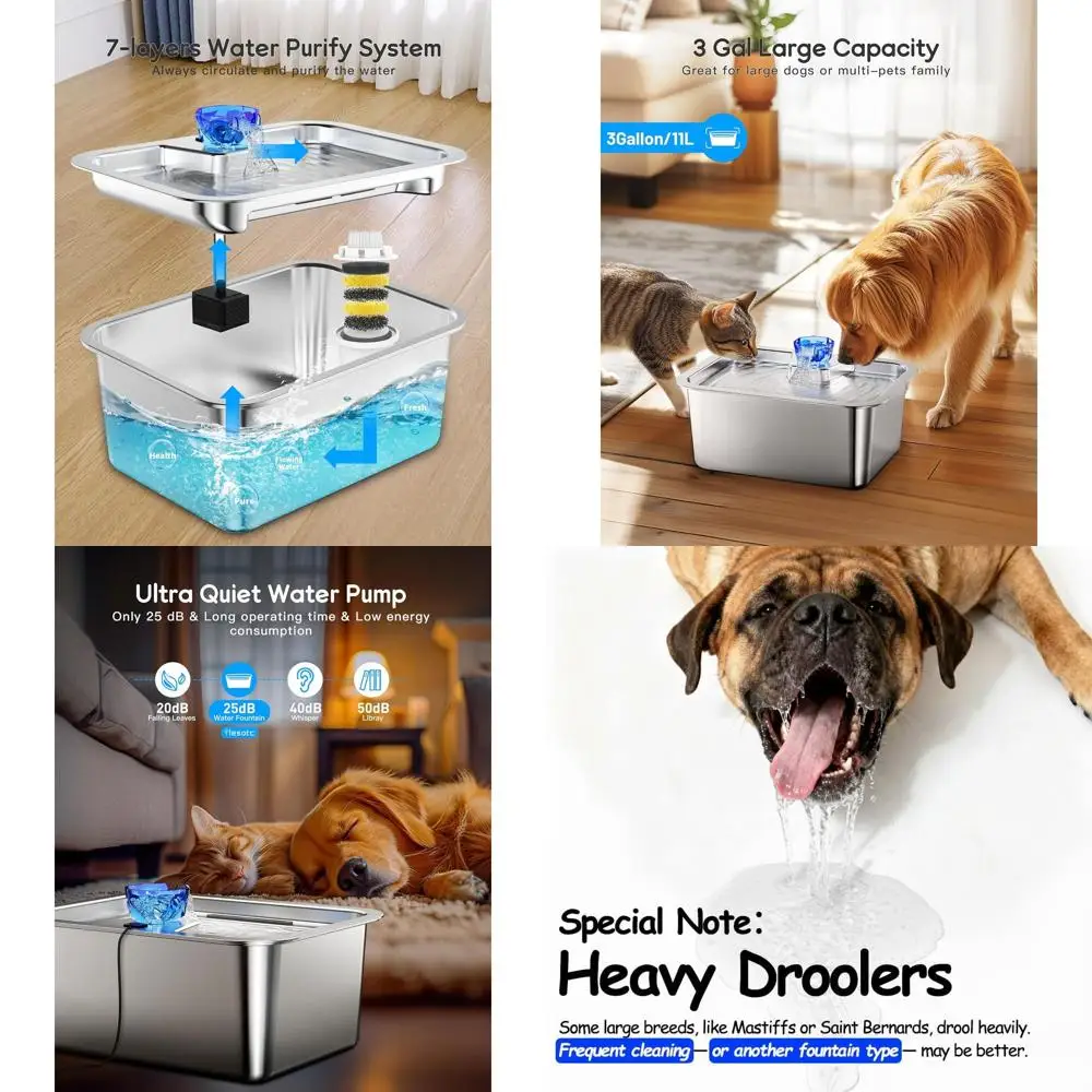 

Диспенсер для большого фонтана для собак — 3-галонный фонтан для воды из нержавеющей стали с 4 фильтрами для больших собак, автоматический Big Do