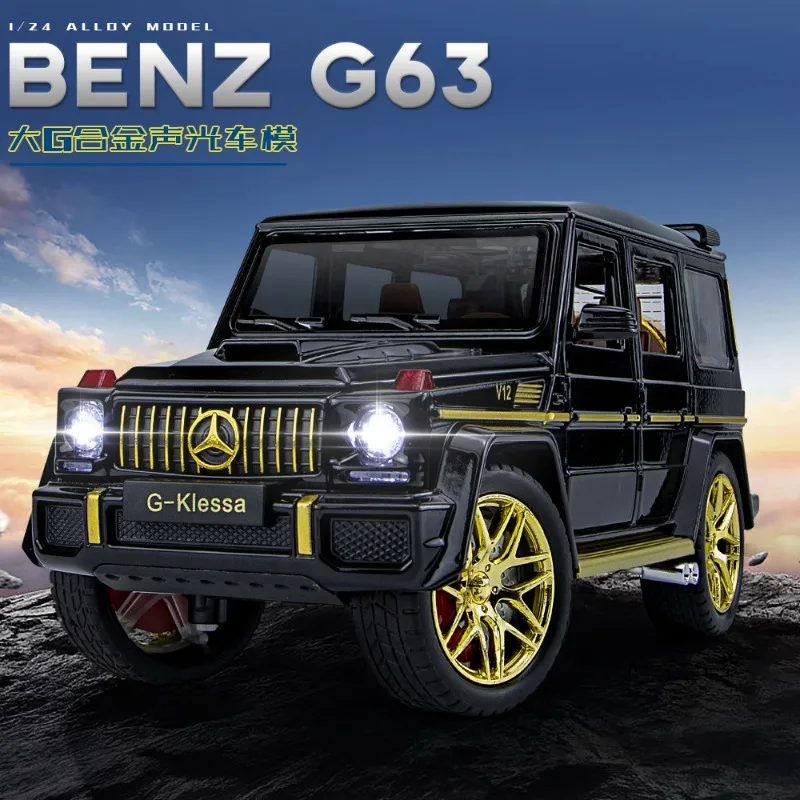 

1:24 Big G G63 large alloy car model off-road vehicle six-door with sound and light return power children's toy car