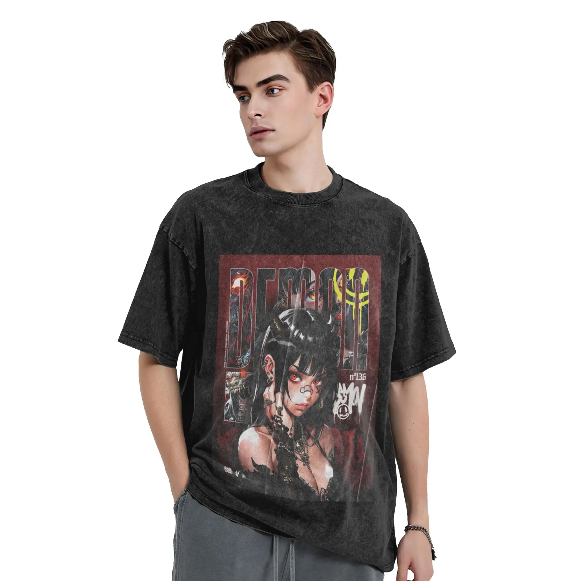 Horned Woman Grunge Dark Fantasy Theme Unique Comfort A Washed T Shirt Men's Women's Oversized Cotton Tees Tops