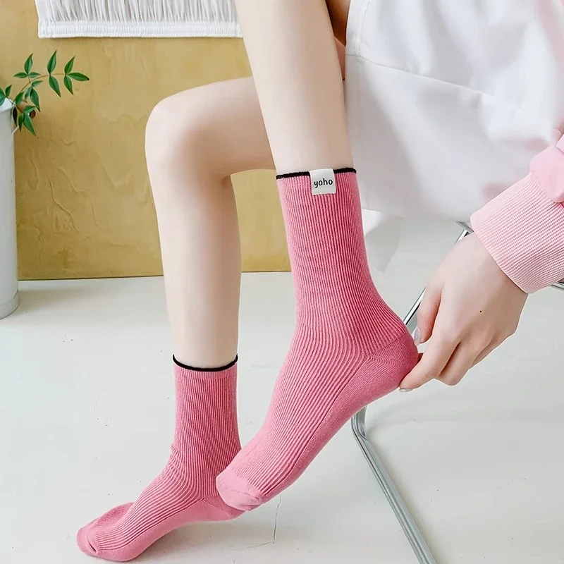 Korean Style Breathable Casual Socks Women\'s Socks Cotton New Trends Candy Color Simple Femal Crew Socks Girl Fresh Absorb Sweat