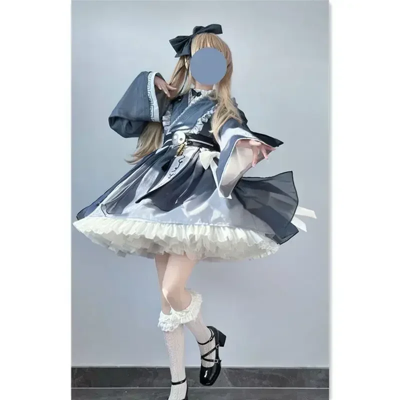 Verbessern chinesischen Stil blauen Exorzismus Mädchen Lolita Kleid Frauen Mode Cos paly Taoist Priester kleine Junior Schwester Kleid Halloween