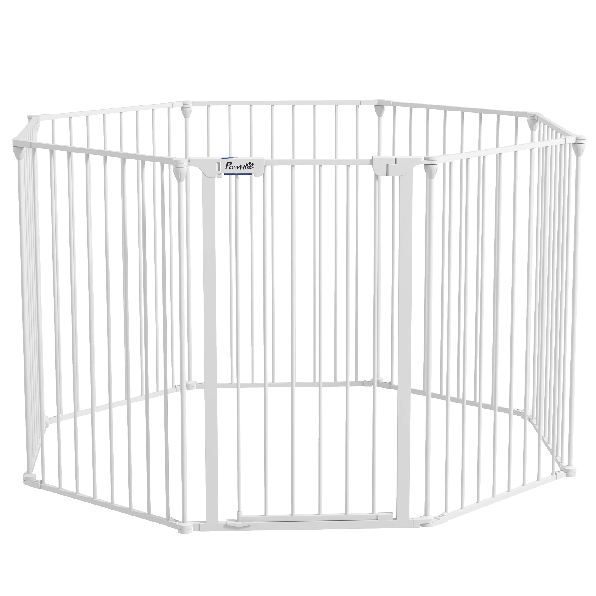 PawHut 8 panel dog park 64x90 cm steel folding pet playpen with double lock auxiliary lock function and DIY shape for corridors stairs White