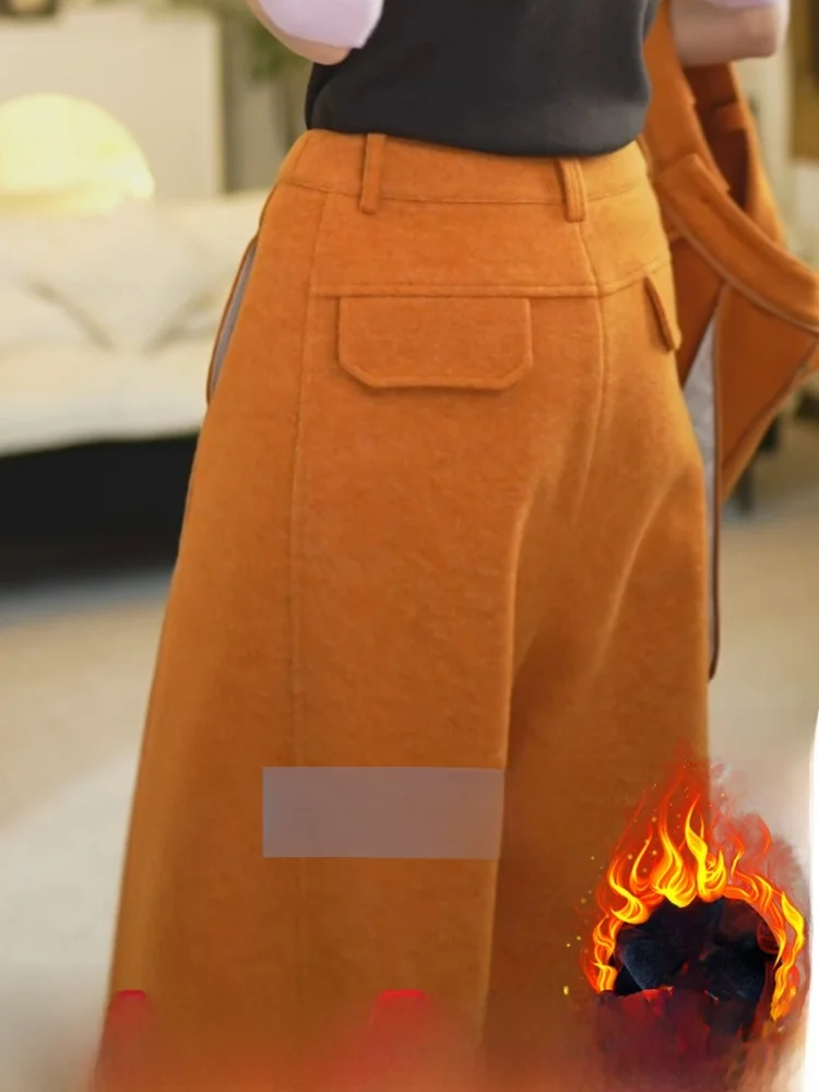 

Модные широкие брюки женские на подкладке прямого кроя тыквенного оранжевого цвета с высокой талией для поездок на работу Sle