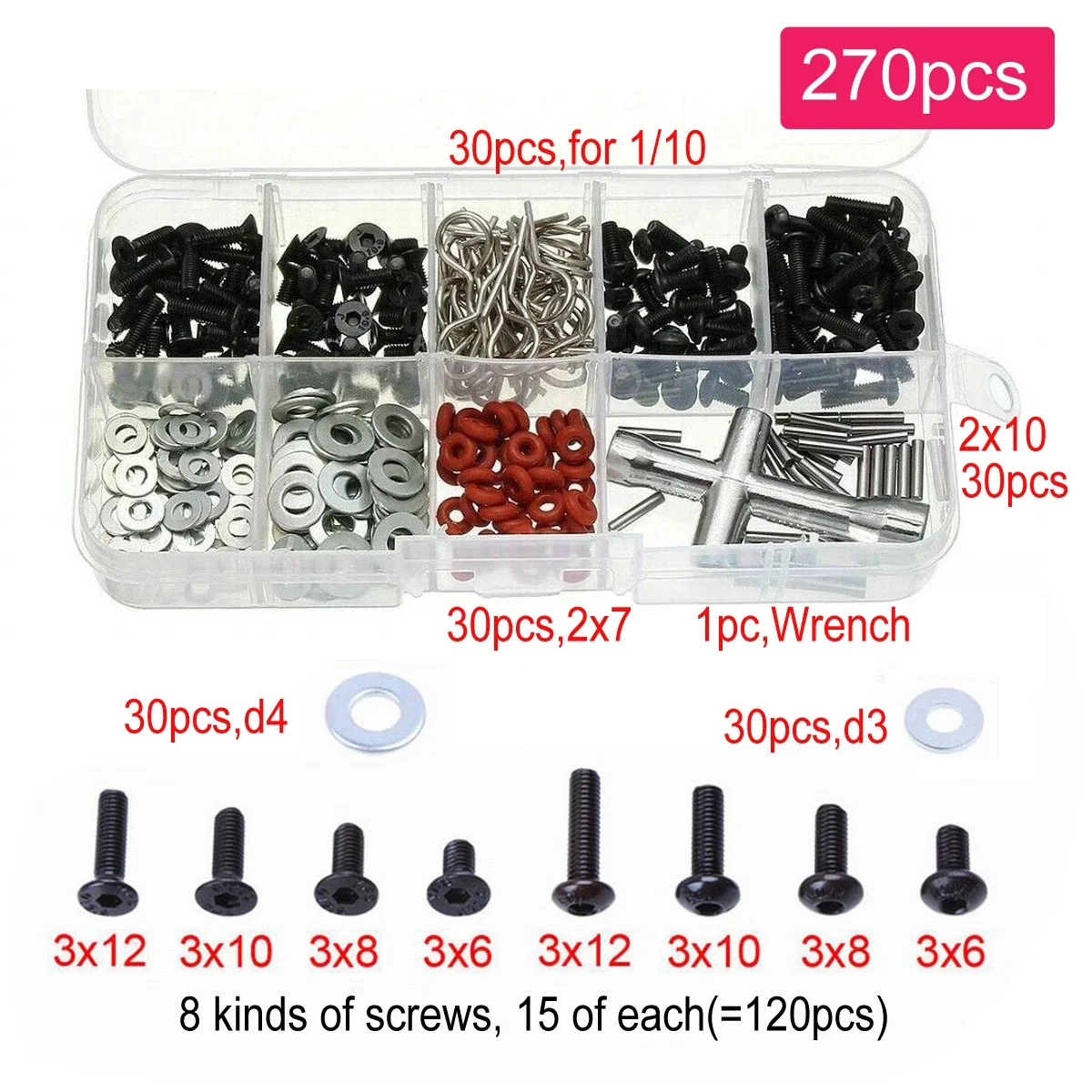 Screws Box Set for 1/8 1/10 HSP Traxxas Trx4 Tamiya HPI Kyosho D90 SCX10 Remote Control RC Car Parts Repair Tool