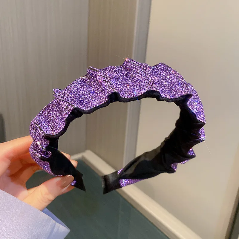 FYUAN New Style Purple Rhinestones Headbands Hairbands Velvet Headwear for Women Hair Accessories Jewelry Gifts