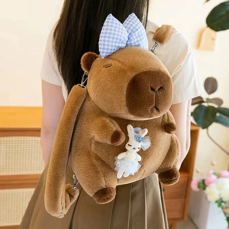 7 Styles New Flower Capybara Plush Backpack Kawaii Fashion Plushie Doll Fur Bag Shoulder Bag Mini Knapsack Bags Gifts