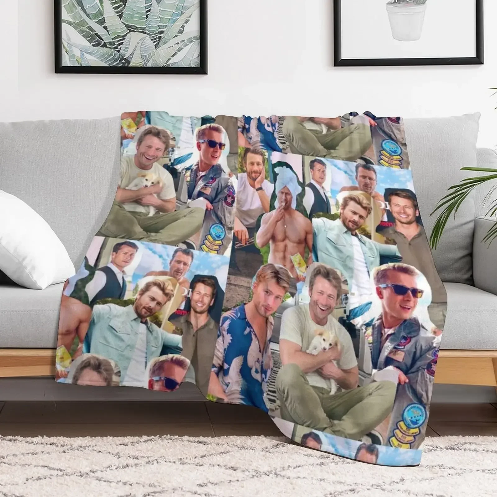 Glen Powell photo collage Throw Blanket Hairys Summer Beddings Flannel Blankets