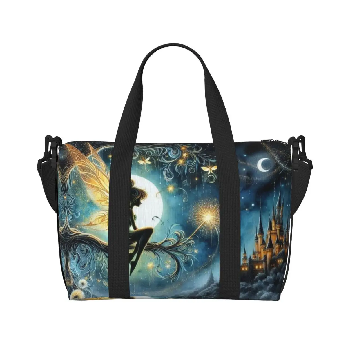 Custom Tinker Bell Beach Tote Bag for Women Extra Large Gym Carry On Travel Shopping Bags