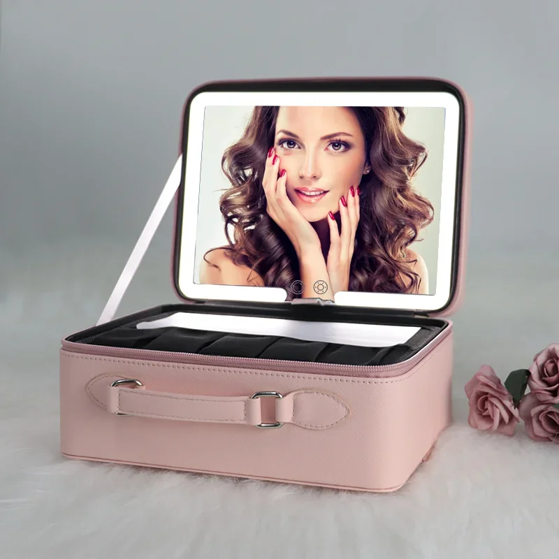 

Custom Logo Lighted Vanity Makeup Bag Cosmetic Case With Mirror Make Up Led Travel Organizer