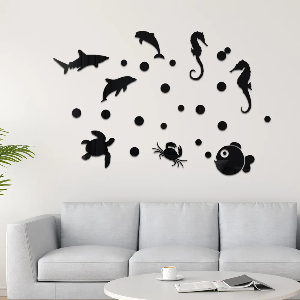 Seaworld Bathroom Self-adhesive waterproof acrylic mirror wall stickers children's room wall layout kindergarten background wall