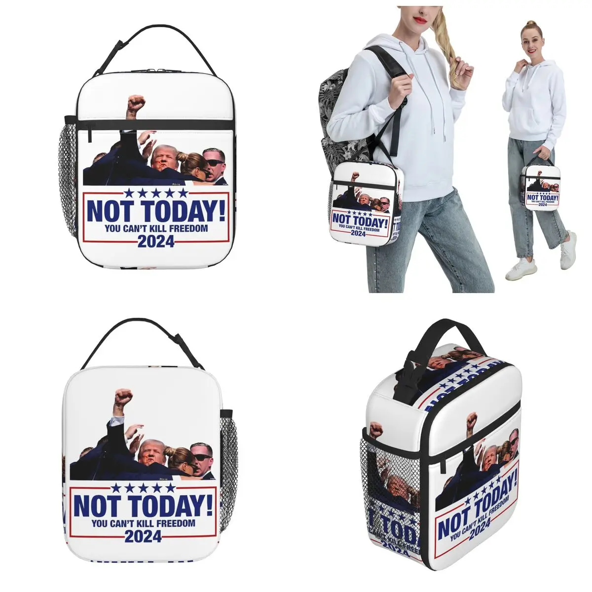 Not Today Trump Shooting Thermal Insulated Lunch Bag Trump Assassination Fight For America Food Bags Thermal Cooler Lunch Boxes