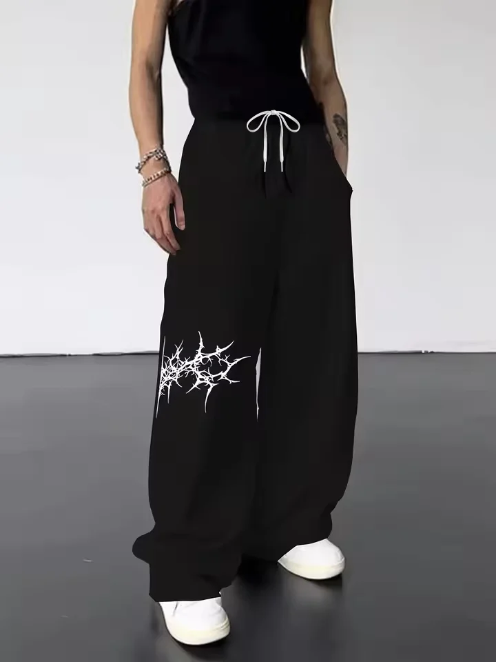 2026 Sommer Herren Schwarze Jogginghose im Gothic-Stil mit Aufdruck, Streetwear-Sweatpants, Modische Freizeithose mit Kordelzug für Erwachsene und Kinder – Detail 6