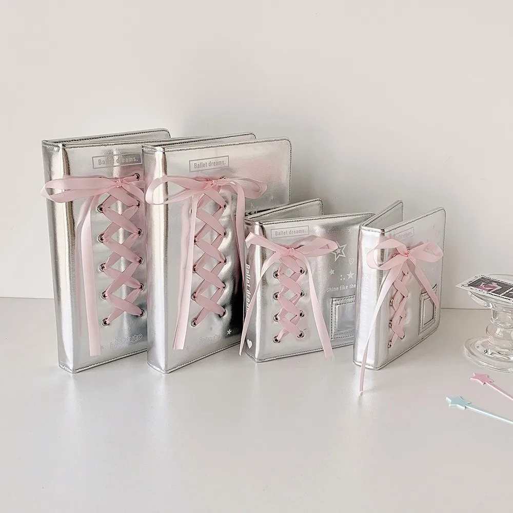 Balletcore A5/A7 Binder Notebook Cover Bow Korean Style Loose Leaf Photo Album Cover PU Leather Silk Ribbon Photocard Cover