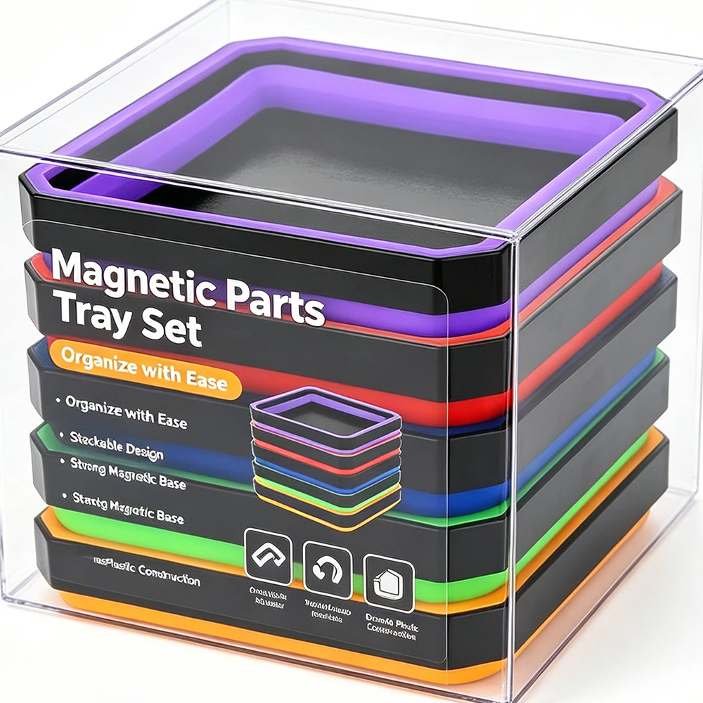 4.5Inch Square Silicone Foldable Magnetic Parts Tray Collapsible Suction Bowls Storage Holder for Bolts Nuts Washers Pins Screw