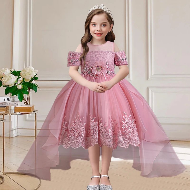 3-12 Year Girls Petal Skirt Kids Clothes Children Bridesmaid Dresses Party Princess Evening Prom Ball Gowns Embroidery