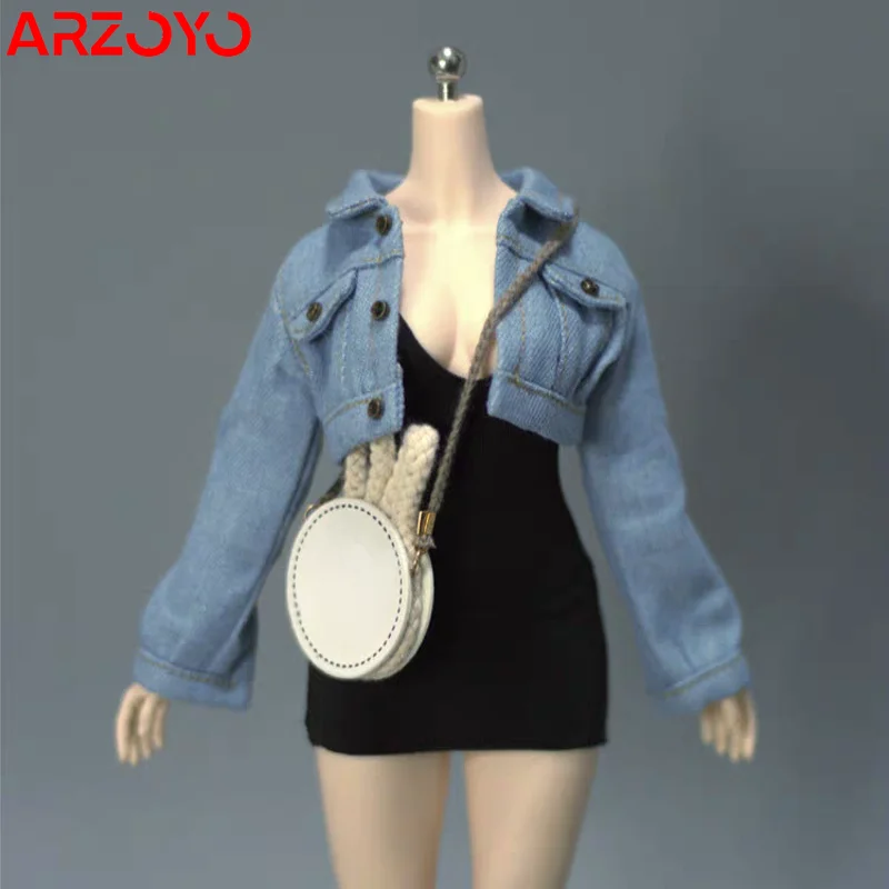 1/6 Scale Female Denim Jacket Black Camisole Dress Clothes Model Fit 12'' Female Soldier Action Figure Body