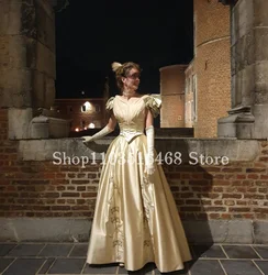 Vintage Victorian Evening Dress Champagne Corset Corset Appliquéd Satin Medieval Masquerade Women's Party فساتين سهرة