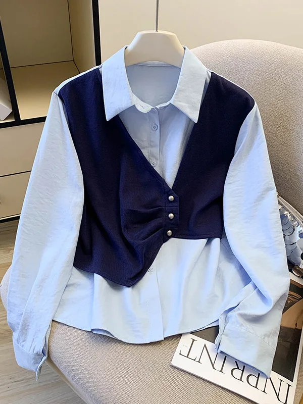 

Корейский жилет-накидка с цветными вставками и асимметричным краем для женщин, весна-осень, длинный рукав, многослойный, повседневный стиль