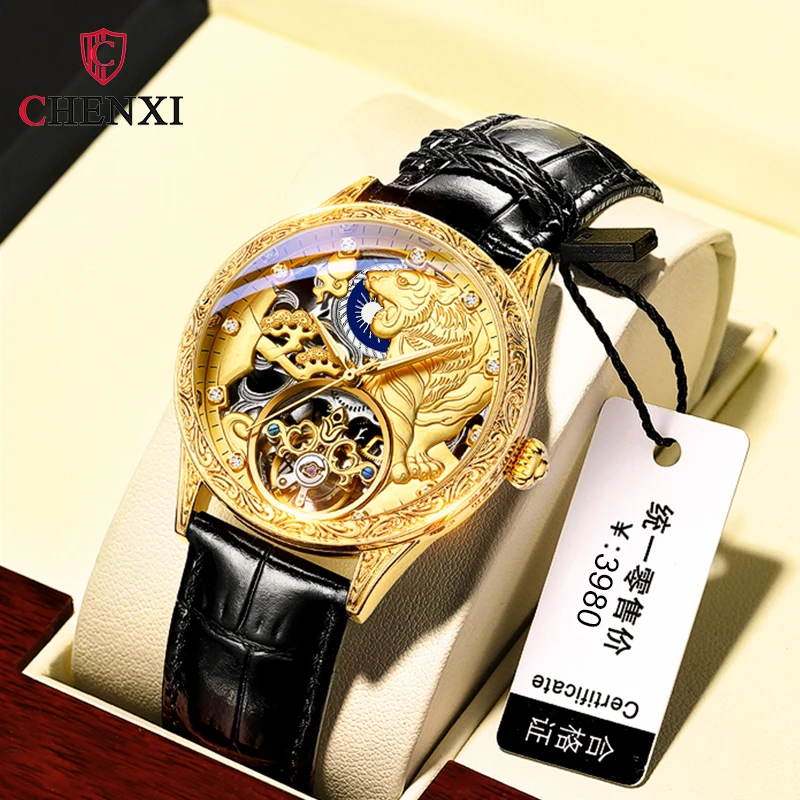 Fashion Chenxi Brand Men\'s Leather Automatic Mechanical Waterproof Business Watch Men Luxury Watches Golden Luminous Wristwatch