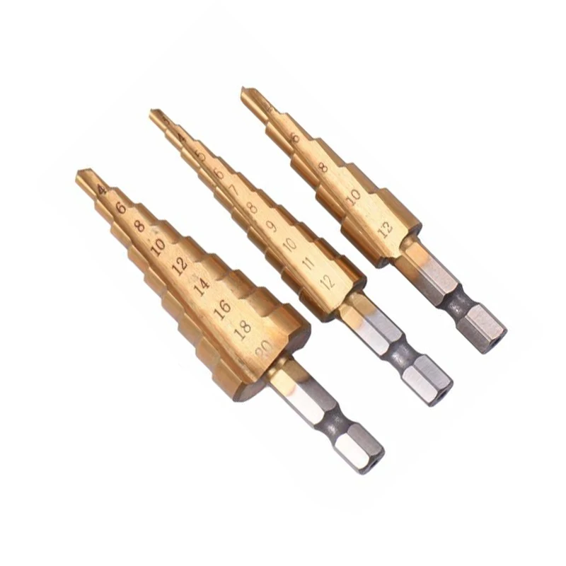 3Pcs Hss Staal Titanium Stap Boren 3-12Mm 4-12Mm 4-20Mm stap Cone Snijgereedschap Staal Houtbewerking Hout Metaal Boren Set