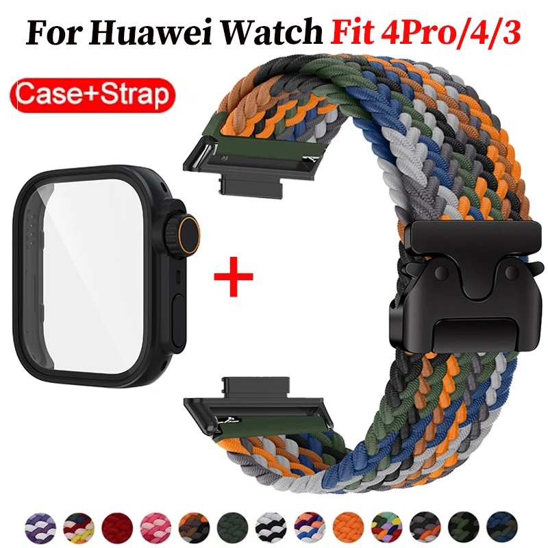 

Ремешок + чехол для часов Huawei Watch Fit 4Pro Band Смарт-часы Нейлоновые регулируемые эластичные ремни для часов Huawei Fit 4 Fit 3 Correa