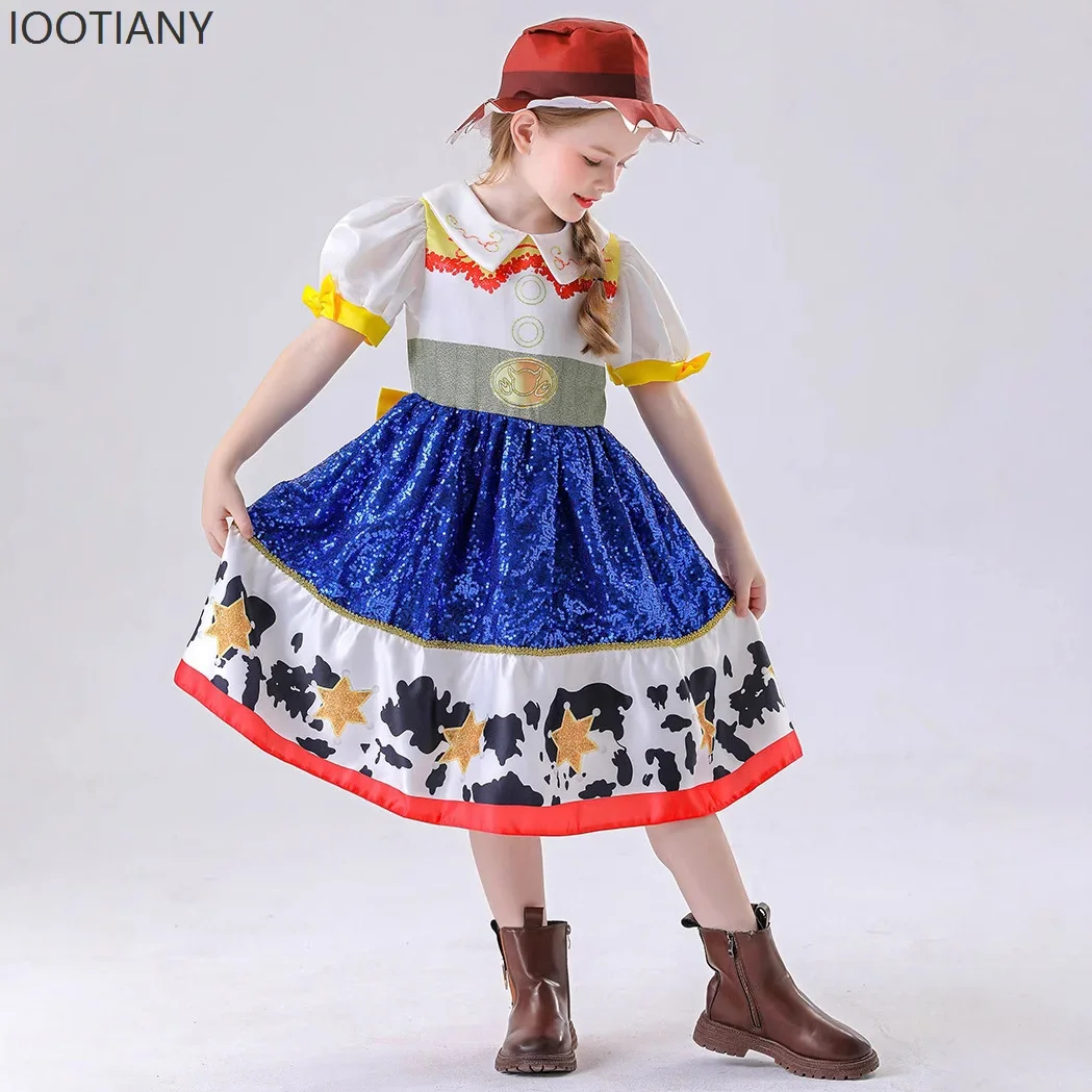 Cosplay2025 새로운 할로윈 역할 놀이 토이 스토리 어린이 스팽글 소녀 귀여운 드레스 공주 드레스 만화 영화 만화 공연 C