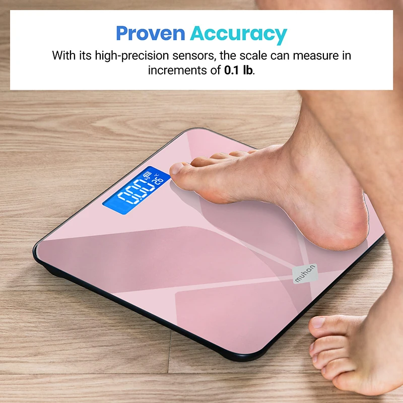 Pink Digital Bathroom Scale for Body Weight, Smart Scale with LCD display, temperature display, 396 lb(without battery)