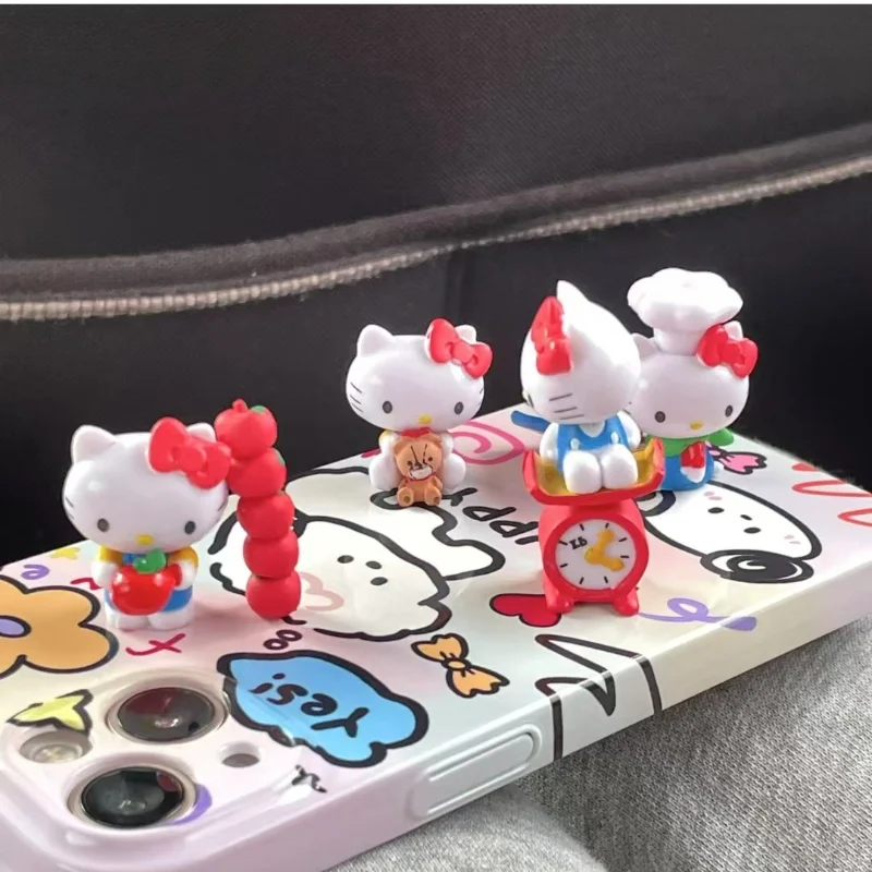 4 stücke Kitty Apple Chef Dress Up Gachapon Mini Anime Action Figure Sammlung Modell Desktop Ornament Kind Spielzeug Sammeln Spielzeug geschenk