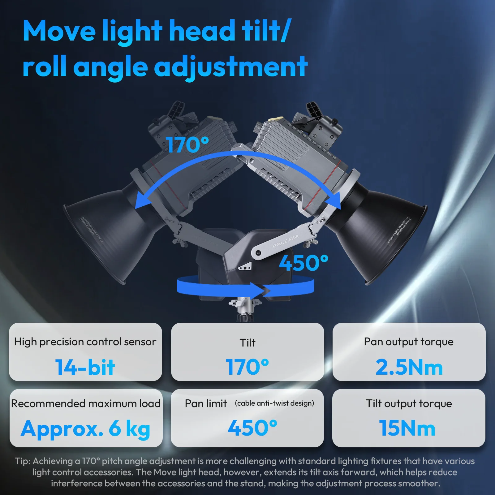 FALCAM Smart Pan Tilt Light Move LightGo محول حركة قابل للتعديل تكبير قياسي بوينز جبل تطبيق سلكي لاسلكي