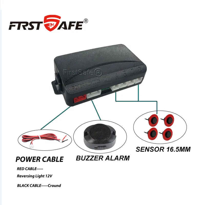 12V 16.5mm Flat Probe Parking Sensor Kit 4 Sensors Buzzer Detector Reversing Radar Universal Auto Auxiliary Safety Accessories