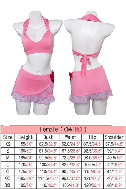 Final Cos Fantasy Aerith Cosplay Costume Adult Women Bikini Top Skirt Swimwear Necklace Outfits Halloween Carnival Party Suit