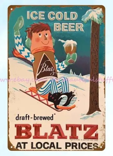 cafe pub bathroom wall art Ice Cold Beer Draft-Brewed Blatz metal tin sign