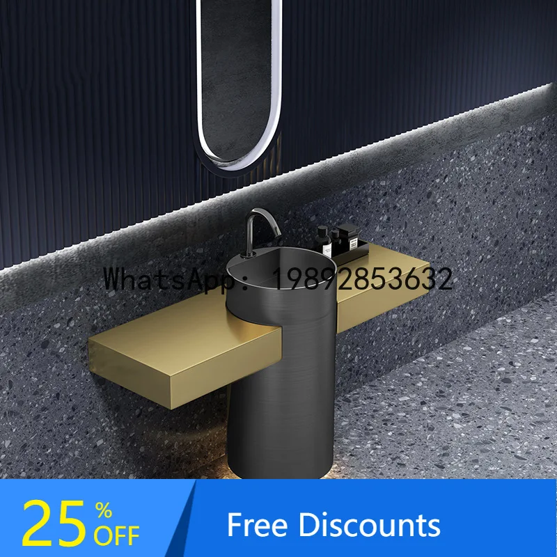 LYY Stainless Steel Freestanding Basin Hotel Homestay Courtyard Bathroom Wash Basin Integrated Floor-standing gold Wash Basin