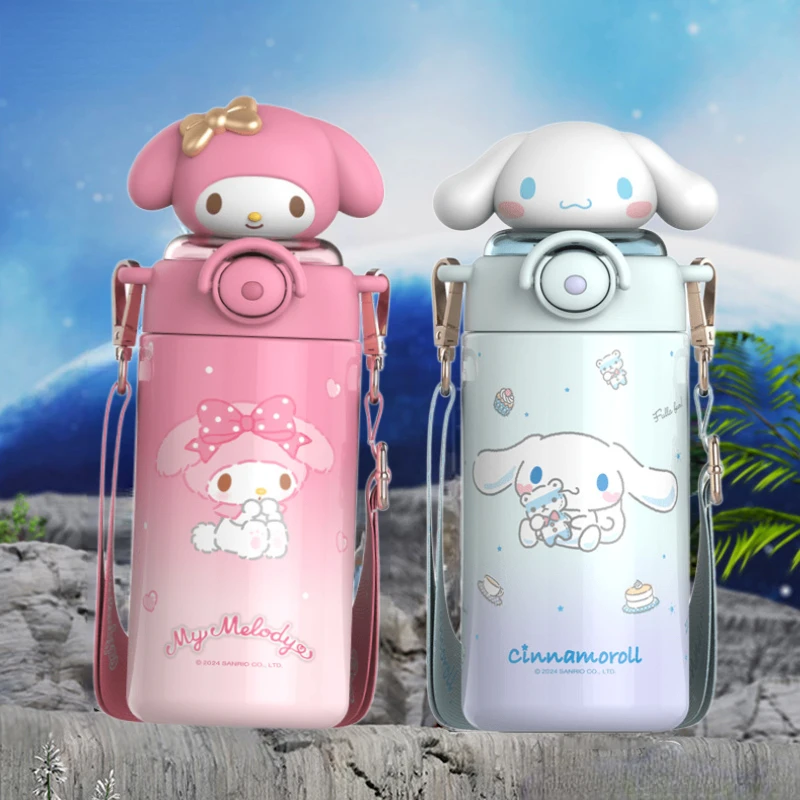 

Sanrio Anime Kawaii Vacuum Cup Kawaii Kuromi Cinnamoroll Melody Pochacco Water Cup Children Straw Kettle Bottle Gifts