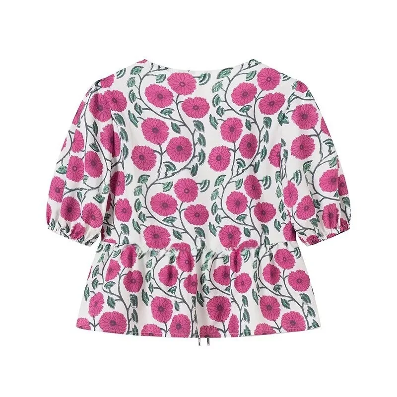 JNLEAOG Set Rok dan Rok Irt Cetak Desain Faion Baru Musim Semi Wanita Poliester Slim Fit Bernapas Tipis V-ne Or Sve