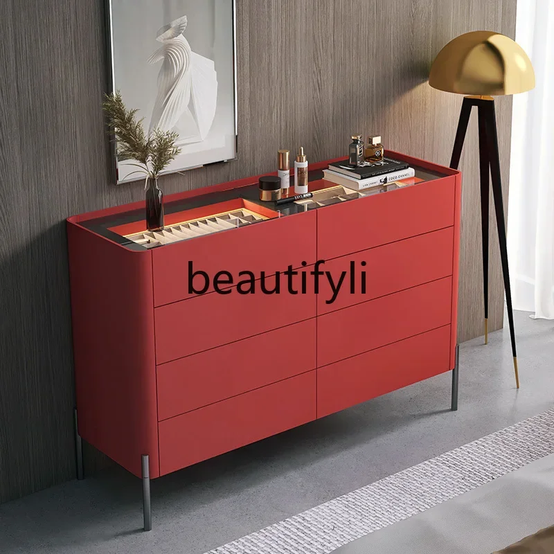 Minimalist bedroom eight-bucket cabinet light luxury multi-functional storage drawer cabinet solid wood porch cabinet partition