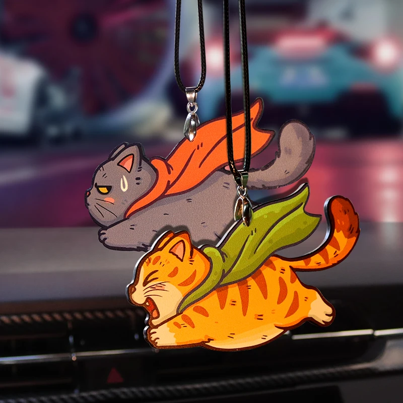 Car Rearview Mirror Ornament Flying Cartoon Cat for Auto Vehicles Interio Hanging Dangle Charm Accessories