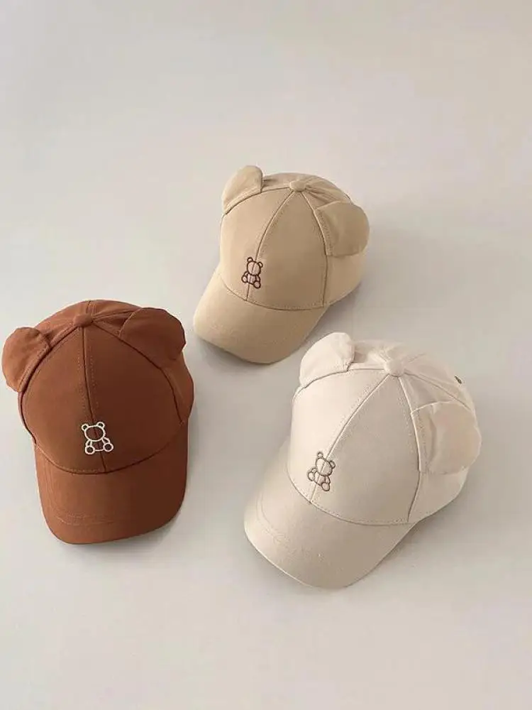 Cartoon Bear Baby Baseball Cap Cute Solid Color Toddler Sun Hat with Ears Summer Adjustable Kids Boy Girl Peaked Cap — zdjęcie 2