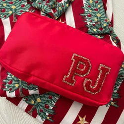 Christmas Gifts Red Pouch Preppy Makeup Pouch Bag Waterproof Nylon Skin Care Bags Organizer Travel Make Up Cosmetic Zipper Bags