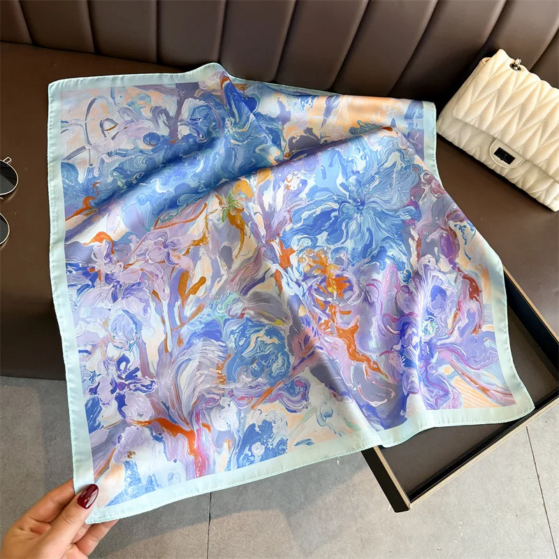70x70cm Oil Painting Scarf Women Soft Polyester Fiber Kerchief New Fashion Versatile Clothes Bag Accessories Foulard Scarfs